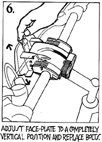 Adjust face-plate to a completely vertical position and replace bolts